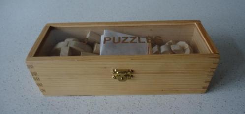 Nieuw !  "3 Houten Puzzels" in  houten kistje in prima staat, Hobby en Vrije tijd, Gezelschapsspellen | Overige, Nieuw, Ophalen of Verzenden