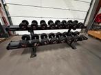 Vaste Rubberen Dumbells 12,5kg t/m 30kg + Opbergrek, Sport en Fitness, Ophalen, Gebruikt, Dumbbell
