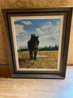 Landelijk olieverfschilderij met boerenpaard - Martijn Uvijn, Antiek en Kunst, Ophalen