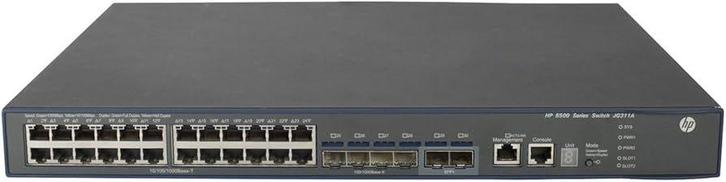 HP 5500-24G-4SFP HI Switch + 2x JD368B 4x SFP+ 10G JG311A, Computers en Software, Netwerk switches