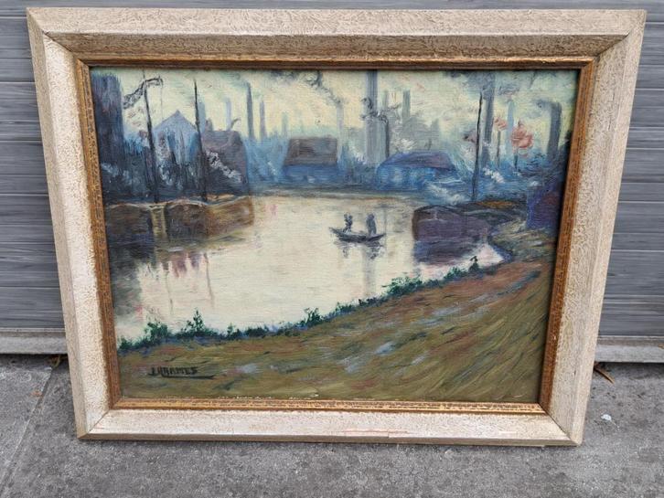 Huile sur toile site industriel signe j harmes, Antiek en Kunst, Kunst | Schilderijen | Klassiek, Ophalen of Verzenden