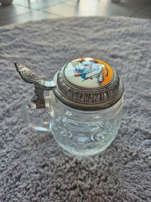 Duits origineel bierglas met decoratief deksel, Verzamelen, Biermerken, Zo goed als nieuw, Glas of Glazen, Ophalen of Verzenden