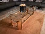 Antieke gouden midcentury tafeltjes met glazen blad, Huis en Inrichting, Tafels | Salontafels, Ophalen, Zo goed als nieuw