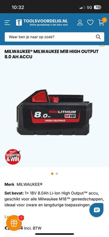 Milwauke M18 HB8 8.0 ah beschikbaar voor biedingen