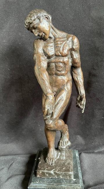 Bronzen beeld naakte man (Adam) Rodin 37cm zuiver brons
