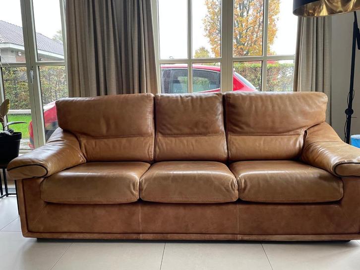 3-zit zetel leder, Huis en Inrichting, Zetels | Zetels, Gebruikt, Rechte bank, Driepersoons, 200 tot 250 cm, 75 tot 100 cm, Leer