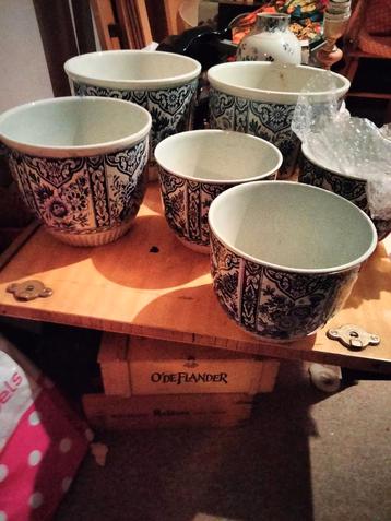 6 bloempotten Delfts blauw, kan /st beschikbaar voor biedingen