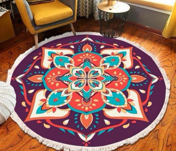 Vintage katoenen tapijt wasbaar rond kleed 100CM abstract, Huis en Inrichting, Stoffering | Tapijten en Vloerkleden, Nieuw, 100 tot 150 cm