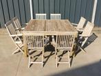 Grote teak tafel + 8 stoelen in nette staat, Tuin en Terras, Ophalen, Gebruikt, Teakhout, 8 zitplaatsen