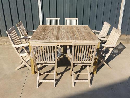 Grote teak tafel + 8 stoelen in nette staat, Tuin en Terras, Tuinsets en Loungesets, Gebruikt, Tuinset, Teakhout, 8 zitplaatsen