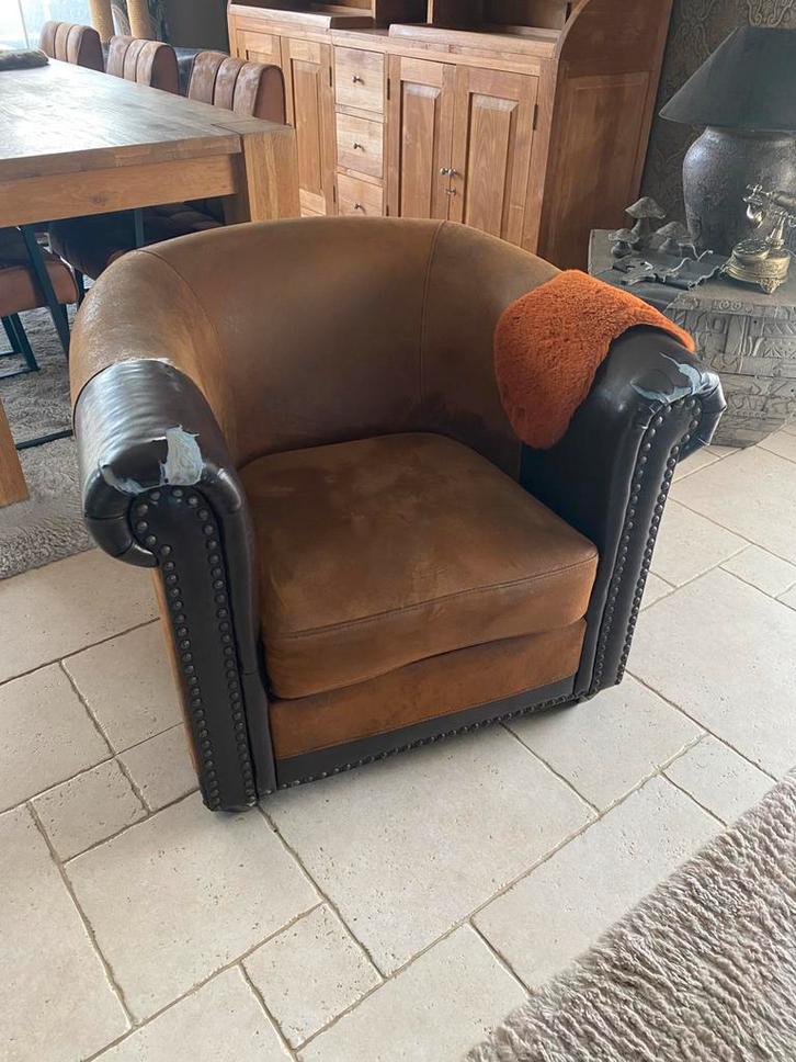 Bruin zeteltje, Huis en Inrichting, Fauteuils, Gebruikt, Stof, Ophalen