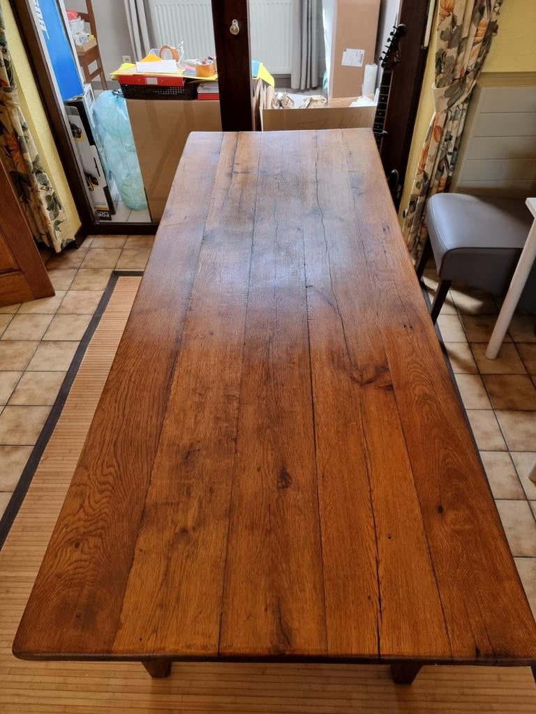 Prachtige lange antieke Franse eettafel, Ophalen, Eikenhout