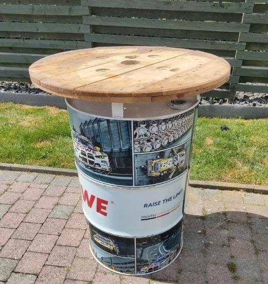 Limited Edition Statafel op Olievat – RAISE THE LIMIT!, Huis en Inrichting, Tafels | Statafels, Zo goed als nieuw, Ophalen