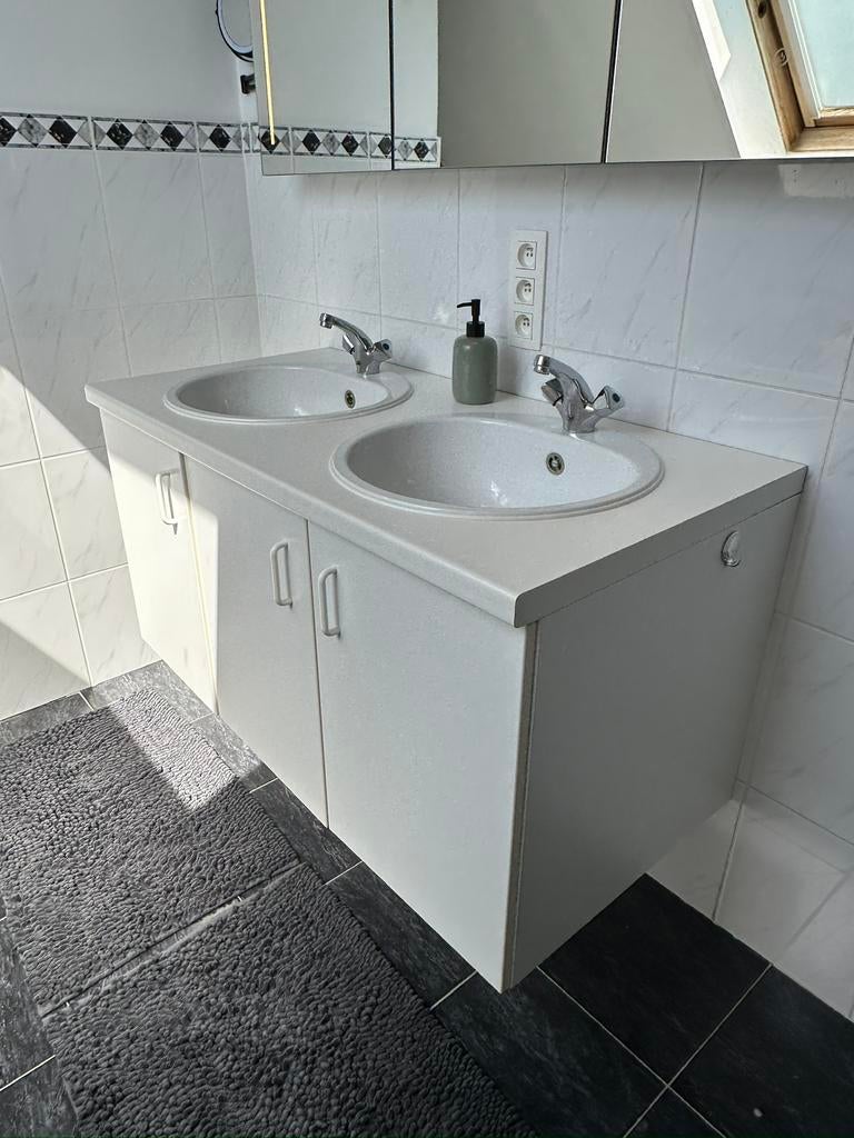 Badkamermeubel dubbele lavabo wit, Huis en Inrichting, Badkamer | Badkamermeubels, Ophalen, Gebruikt, Wasbak of Wastafel