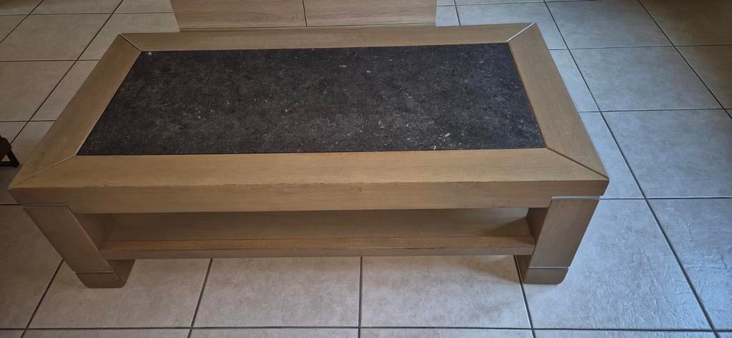 Table basse en chêne massif & pierre bleue – très robuste, 150 à 200 cm, Moins de 50 cm, Enlèvement, Utilisé