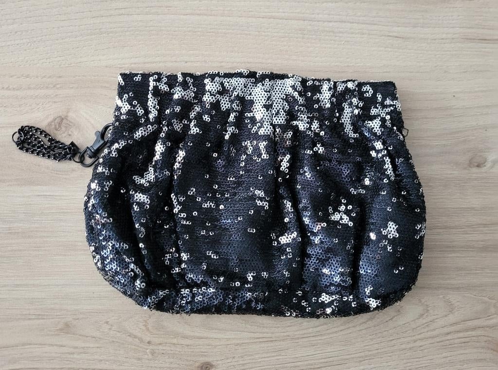 Zwarte pailletten clutch tas – mooie staat, Ophalen of Verzenden