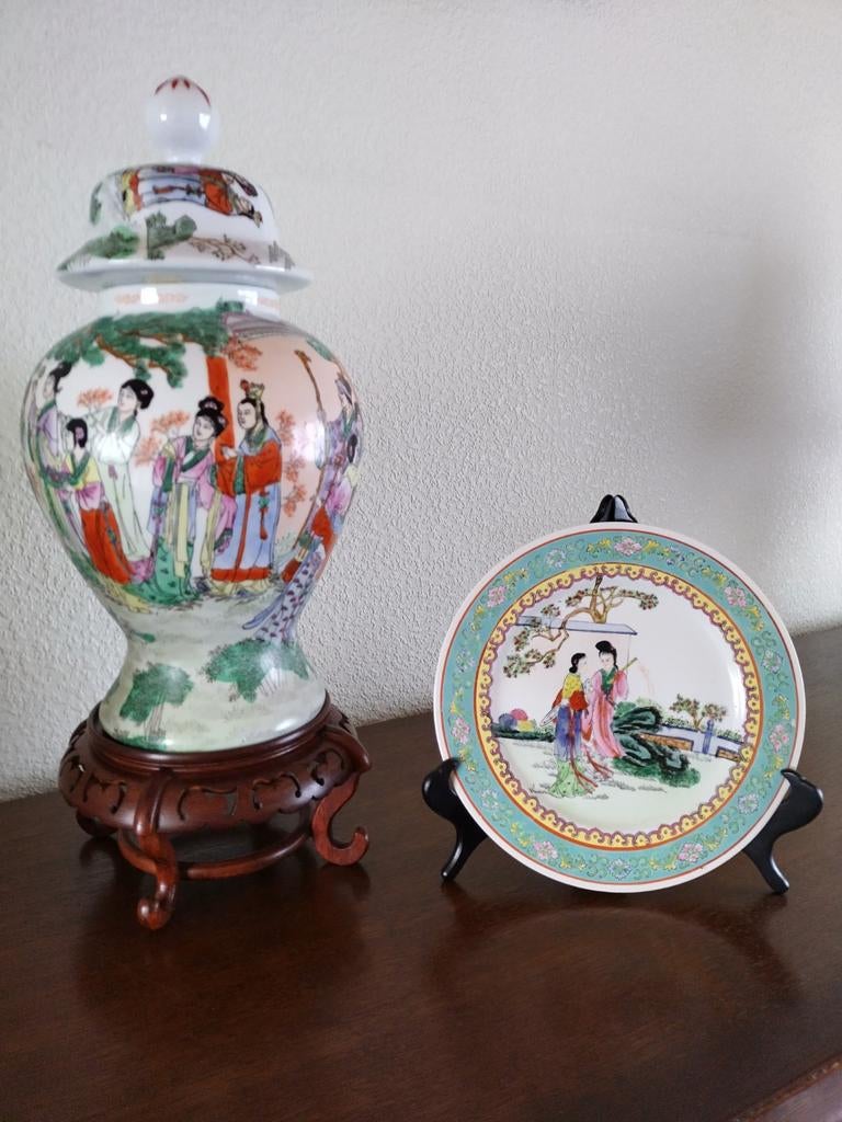 Vase chinois avec assiette, Antiquités & Art, Enlèvement