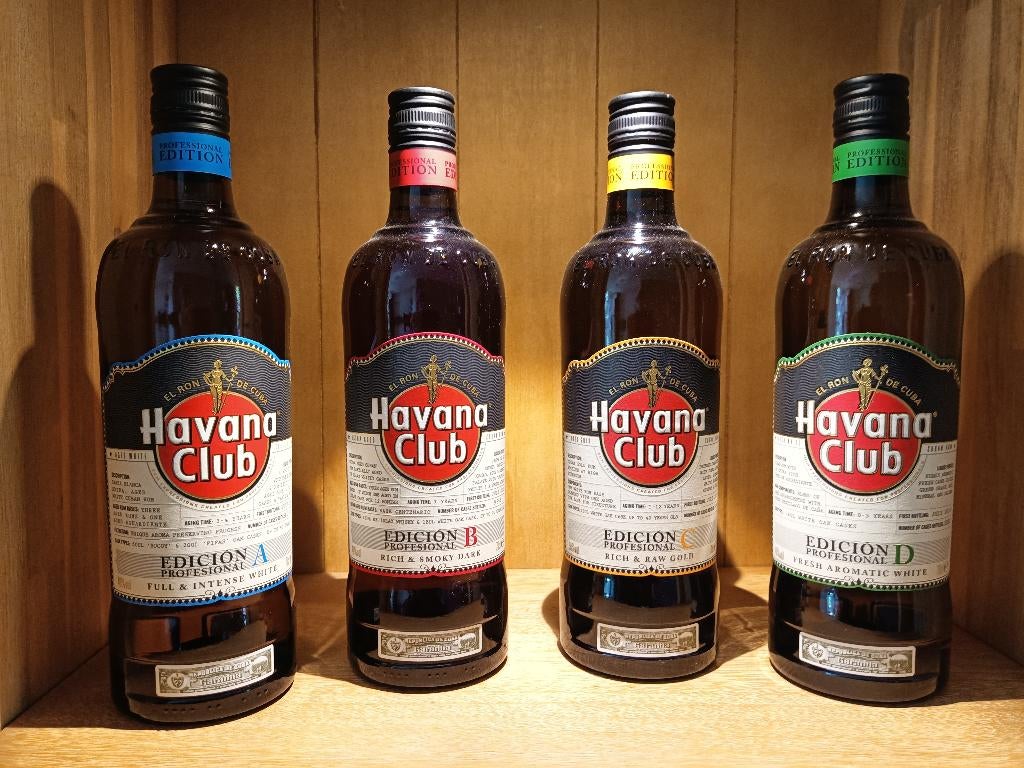 Havana Club Rum Edicion Profesional A-B-C-D - 4 x 70cl, Verzamelen, Overige typen, Nieuw, Ophalen of Verzenden, Zuid-Amerika