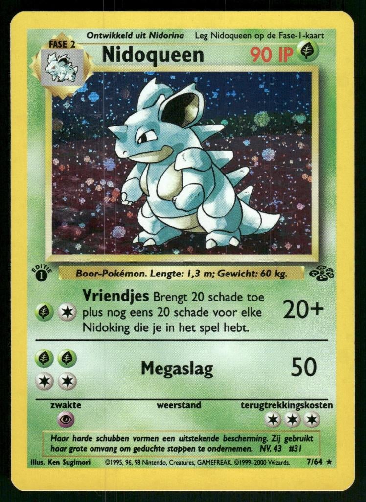 Nidoqueen 7/64 - Jungle (1st edition) (NL) (NM), Hobby en Vrije tijd, Verzamelkaartspellen | Pokémon, Gebruikt, Verzenden