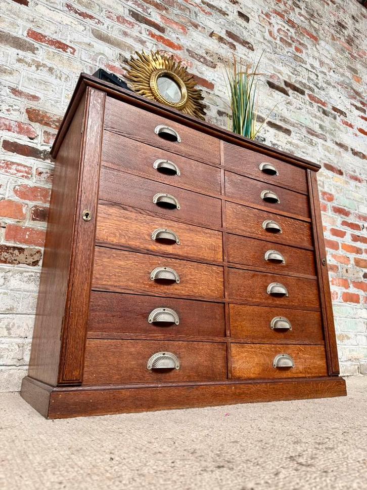 Meuble de métier à tiroirs, Maison & Meubles, Armoires | Commodes, Utilisé, Moins de 100 cm, 50 à 100 cm, 25 à 50 cm, Chêne, 5 tiroirs ou plus