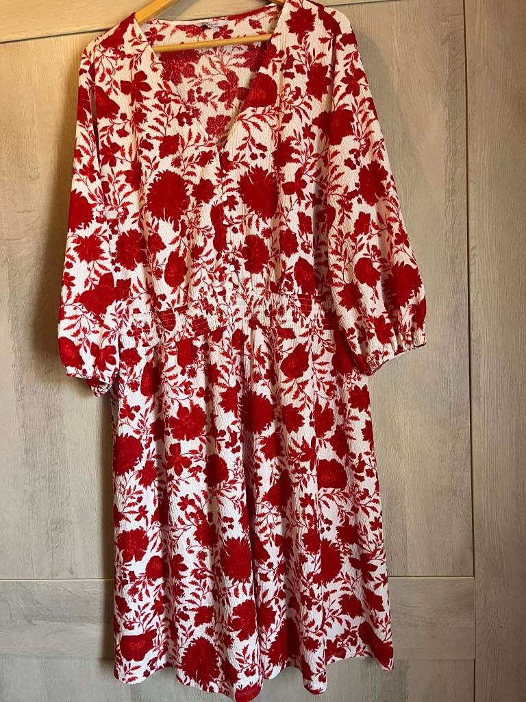 lang kleed rood wit ms mode stretch xxl 50-52 amper gedragen, Kleding | Dames, Grote Maten, Jurk, Ophalen of Verzenden, Zo goed als nieuw