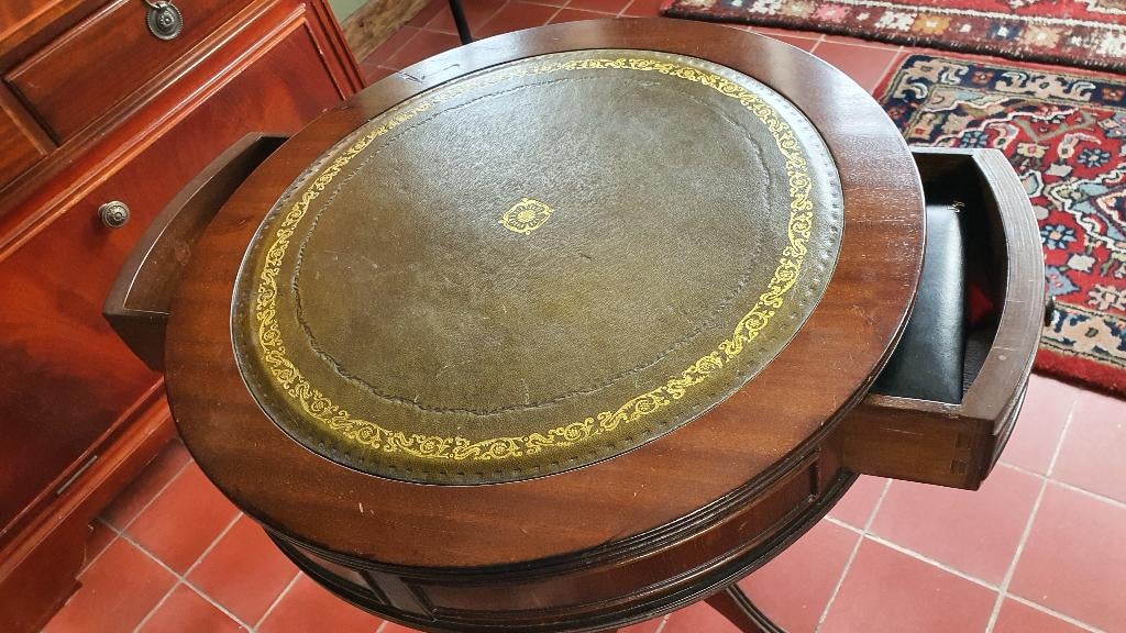 table d'appoint classique avec plateau en cuir, Maison & Meubles, Klassiek, Rond, 50 à 100 cm, Enlèvement