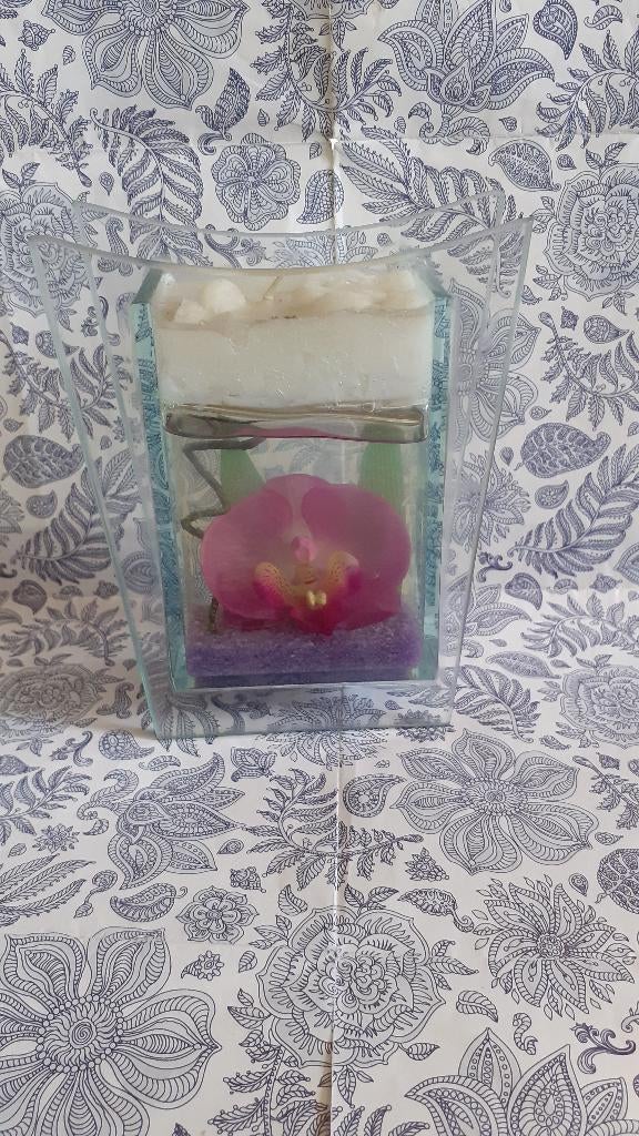 bougie décoratif en verre avec décor dans gel, Moins de 25 cm, Enlèvement ou Envoi, Comme neuf, Bougie