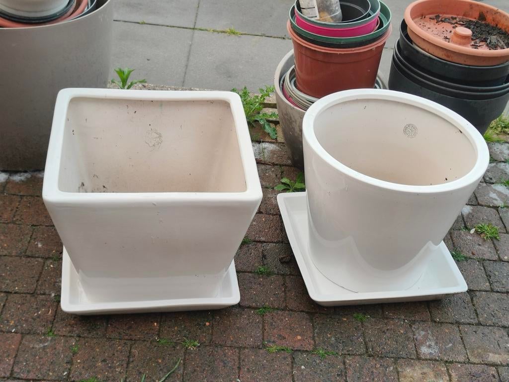 Mooie witte stenen bloempotten, Jardin & Terrasse, Pots de fleurs, Carré, Enlèvement