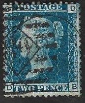 1 Postzegel Groot-Brittannië 1858 Koningin Victoria, Ophalen of Verzenden, Gestempeld