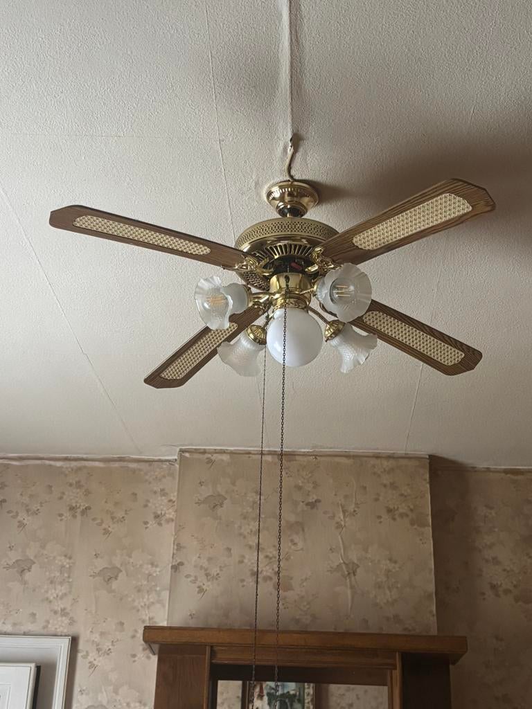 Ventilateur de plafond en laiton poli vintage, Enlèvement, Ventilateur de plafond