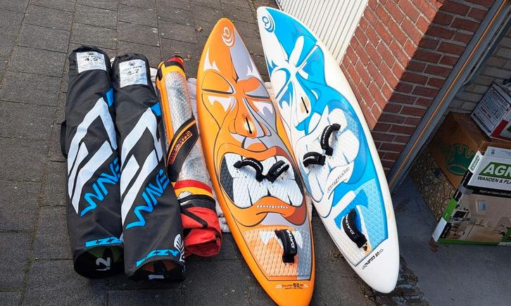 Bijna complete wave set Angulo & Ezzy en aeron giek, Watersport en Boten, Windsurfen, Complete set, Minder dan 250 cm, Met draagtas