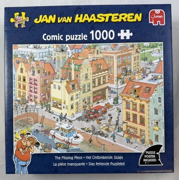 Jan van Haasteren Het Ontbrekende stukje 1000 st. Puzzel, Verzenden, 500 t/m 1500 stukjes, Zo goed als nieuw, Legpuzzel