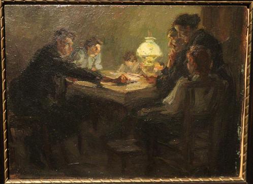 Mooi genretafereel in olieverf, Antiek en Kunst, Kunst | Schilderijen | Klassiek, Ophalen of Verzenden