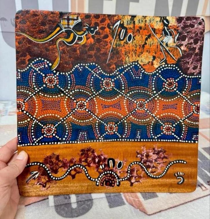 Antiek Valdo Australia Aboriginal houten bord + handtekening, Antiek en Kunst, Kunst | Niet-Westerse kunst, Ophalen of Verzenden