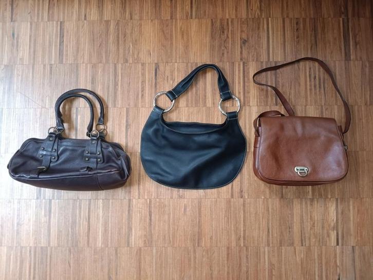 Set van 3 kwalitatieve lederen handtassen, Handtassen en Accessoires, Tassen | Damestassen, Zo goed als nieuw, Handtas, Overige kleuren