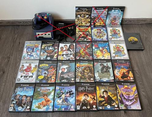 Nintendo Gamecube: 21 Games, Games en Spelcomputers, Spelcomputers | Nintendo GameCube, Gebruikt, Paars, Met 1 controller, Met games