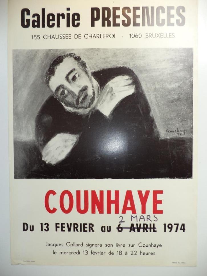 1974 Charles Counhay affiche expo Gal. Présences J. Collard, Antiek en Kunst, Kunst | Litho's en Zeefdrukken, Ophalen of Verzenden