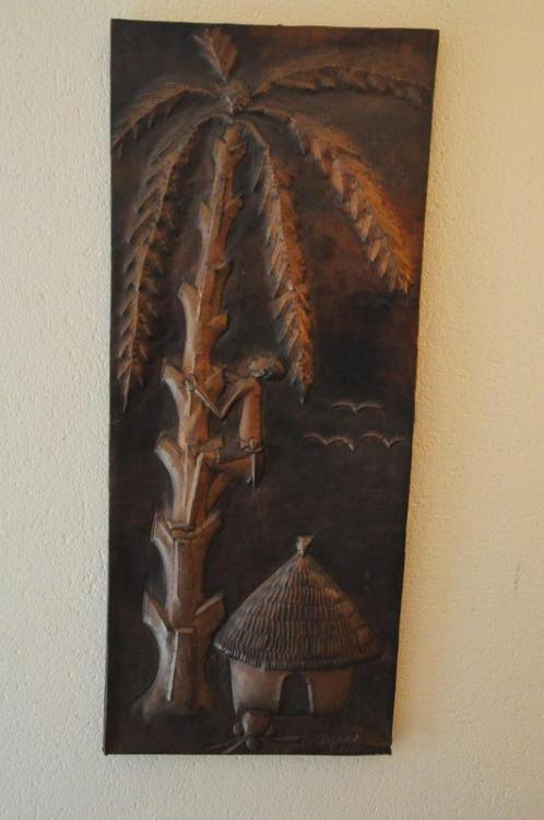 handgeslagen koperen relief plaquette - getekend - 1924, Antiek en Kunst, Antiek | Brons en Koper, Koper, Ophalen of Verzenden