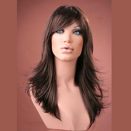 Pruik lang haar razor-cut model Hannah kleur chocolate, Handtassen en Accessoires, Uiterlijk | Haarverzorging, Nieuw, Verzenden