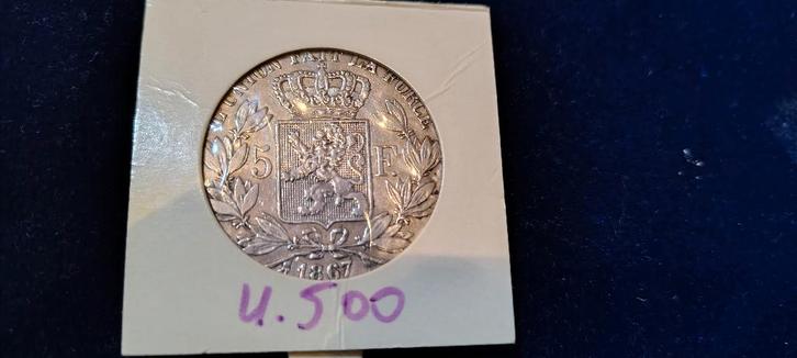 pièce 5 francs belge - Léopold II 1867, Postzegels en Munten, Munten | Europa | Euromunten, Ophalen of Verzenden