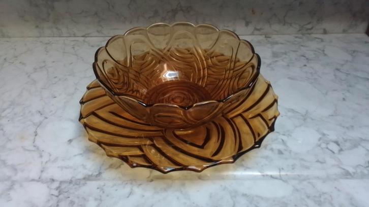 Bol en verre avec plaque inférieure, Antiquités & Art, Antiquités | Services (vaisselle) pièces, Envoi