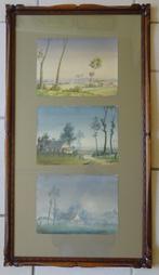 Gies Cosyns, 3 originele aquarellen in 1 lijst, Antiek en Kunst, Ophalen