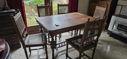 Table en chêne à têtes de lion + 6 chaises en chêne+cannelag, Maison & Meubles, Tables | Tables à manger, Utilisé, 50 à 100 cm
