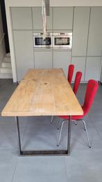 Eettafel in steigerhout met stalen onderstel, Huis en Inrichting, Tafels | Eettafels, Ophalen, 200 cm of meer, 50 tot 100 cm, Zo goed als nieuw