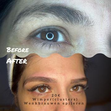 20 euro cluster wimpers +wenkbrouwen epileren. beschikbaar voor biedingen