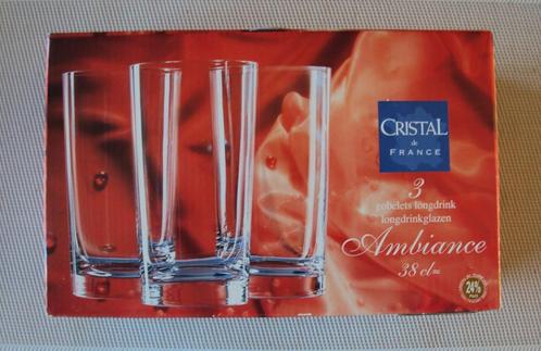 Cristal de France 3 long drink glazen/verres long drink, Verzamelen, Porselein, Kristal en Bestek, Nieuw, Glas of Glazen, Kristal