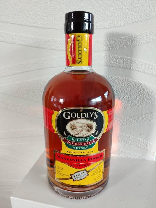 Goldlys Manzanilla finish Belgische whisky 12 year old, Verzamelen, Wijnen, Zo goed als nieuw, Ophalen of Verzenden