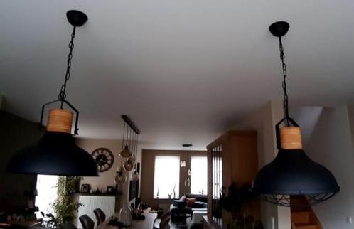 2 x Hanglamp “Emma XL” Industrieel / Landelijk, Maison & Meubles, Lampes | Suspensions, Comme neuf, Bois, Métal, Enlèvement