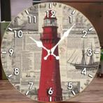 Ronde wandklok van hout Rode Vuurtoren (25cm), Huis en Inrichting, Ophalen of Verzenden, Nieuw, Wandklok