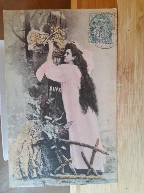 Antieke postkaart, Jeanne Magnan, Crois/Espere/Aime, Verzamelen, Postkaarten | Buitenland, Gelopen, Frankrijk, Voor 1920, Ophalen of Verzenden